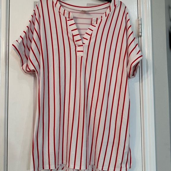 Sew In Love V-Neck Red and White Striped Top - Picture 3 of 4